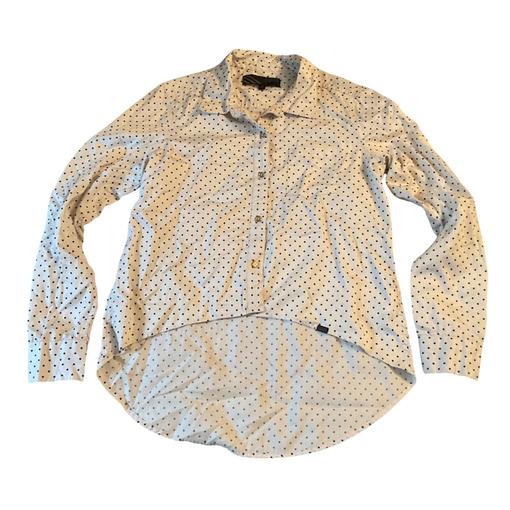 Vans Womens Polka Dot High-Low Button Down Shirt White‎ Black Long Sleeve Size M